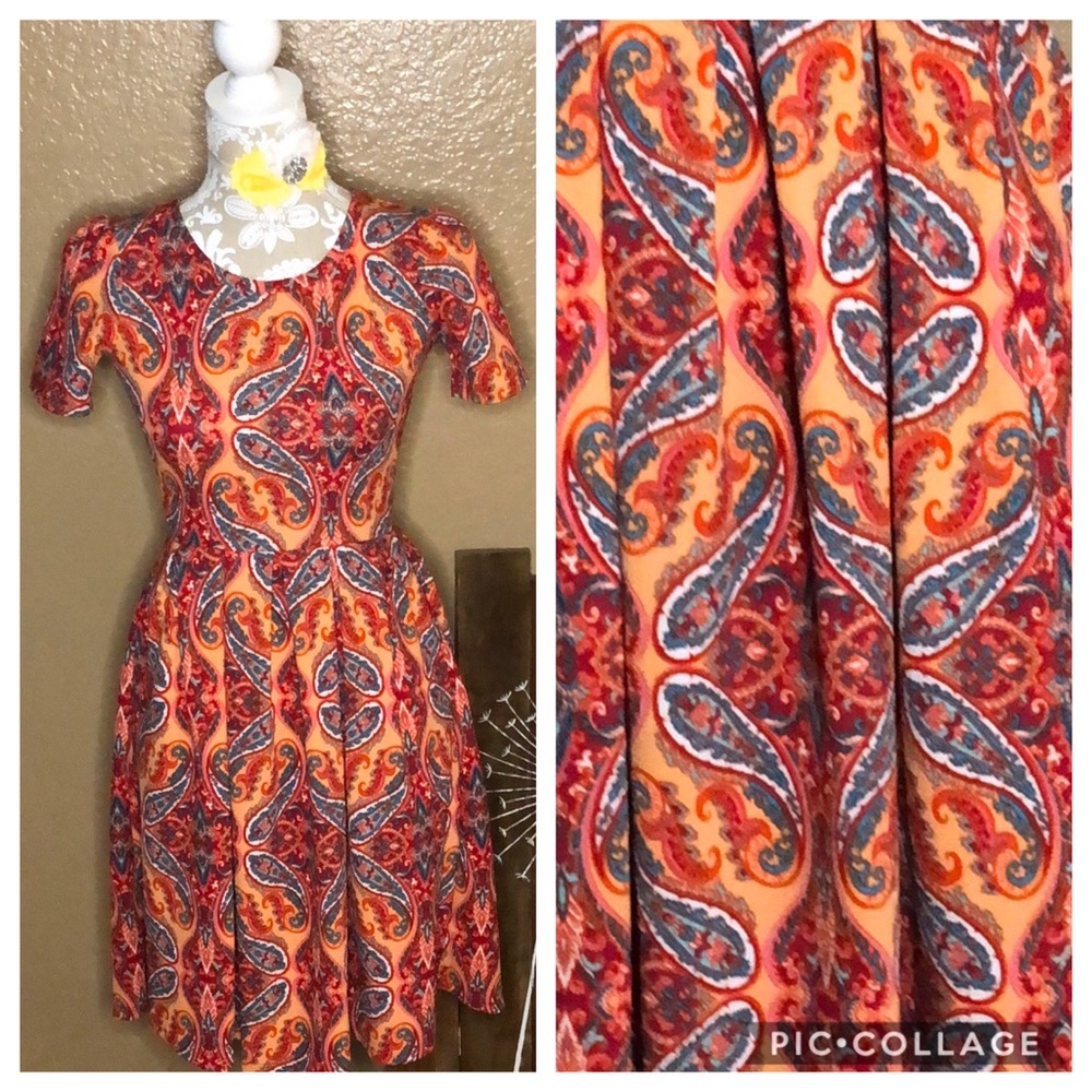 LuLaRoe XXS Amelia pink and orange Paisley print